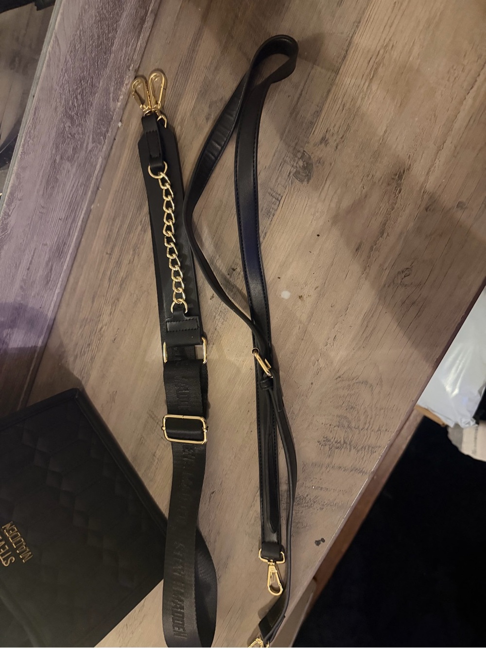 Steve Madden Black Quilted Crossbody with Gold Chain Strap